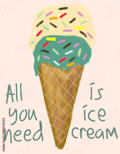 Sweet Ice Cream Cone with Sprinkles and Whimsical Quote