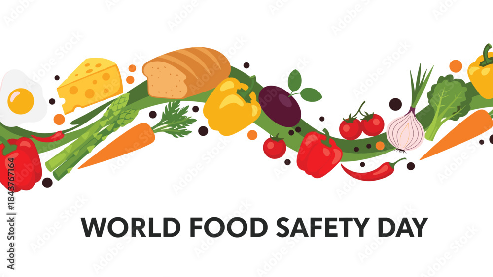 Fototapeta premium Colorful and vibrant decorative border composed of various fresh fruits, vegetables, and food items, promoting 