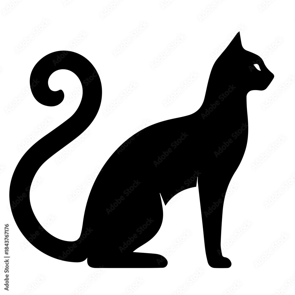 Fototapeta premium Black and white vector silhouette of a cat on white background
