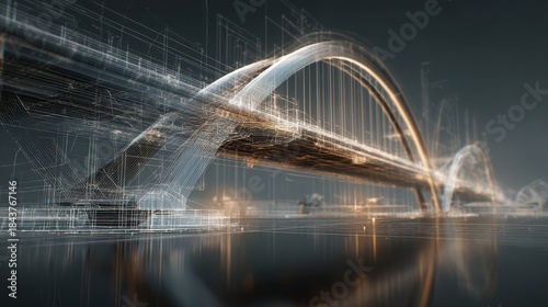 Wallpaper Mural vision of architecture of a 3d model bridge project with blueprint Torontodigital.ca