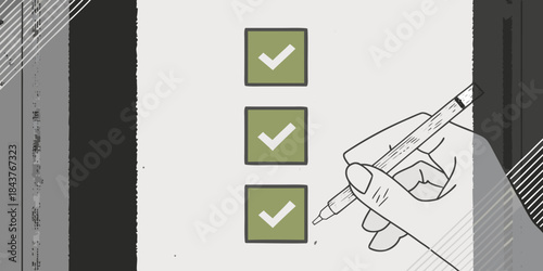 Hand checking boxes on a form indicating completion or agreement