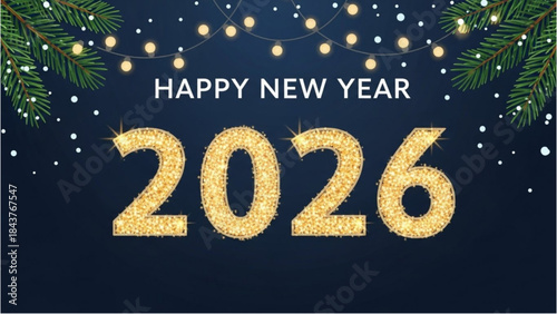 Festive Greeting Card Illustration for a Happy New Year 2026 Celebration.