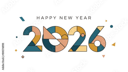 Geometric design for a Happy New Year celebration card for 2026. New Year concept.