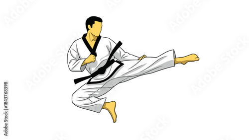 Martial Arts Black Belt Practice in a Dynamic Kick