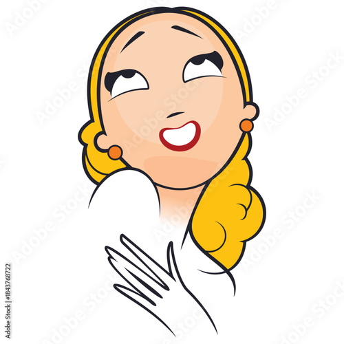 Blissful woman laughing happily.