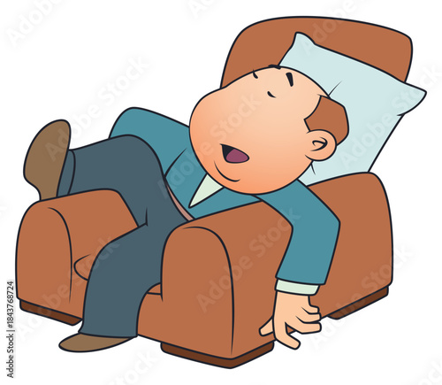 Exhausted man sleeping in armchair.