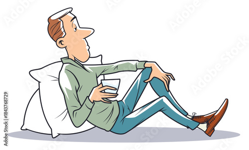 Relaxing man sitting with drinks.