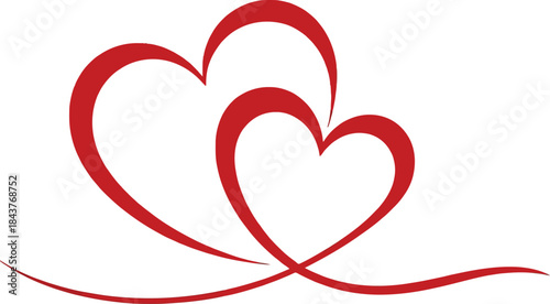 Two intertwined red hearts with flowing lines love