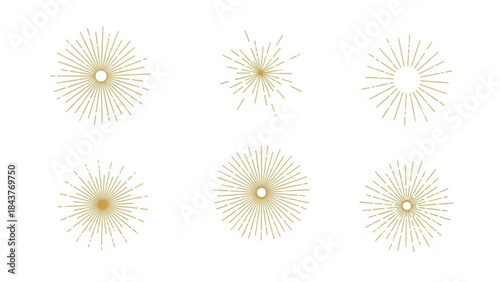 Golden burst shapes with lines radiating from a central point