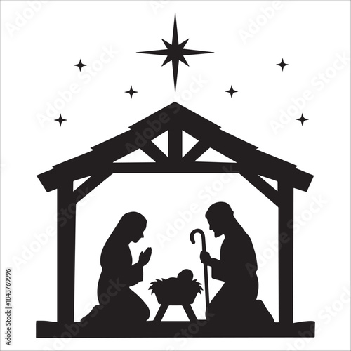 Nativity Scene Silhouette With Holy Family