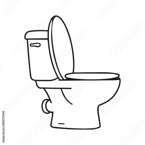 Simple black and white outline of a standard toilet with the seat up