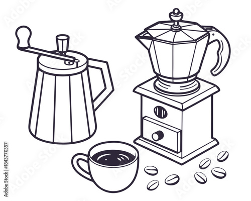 Coffee cafe dessert bundle with cup donut cake mug takeaway vector illustration