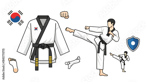 Martial arts practitioner performing a high kick in a modern training facility