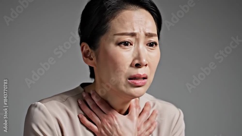 Expressive Woman with Lung Discomfort in a Series of Emotional Facial Close-Ups