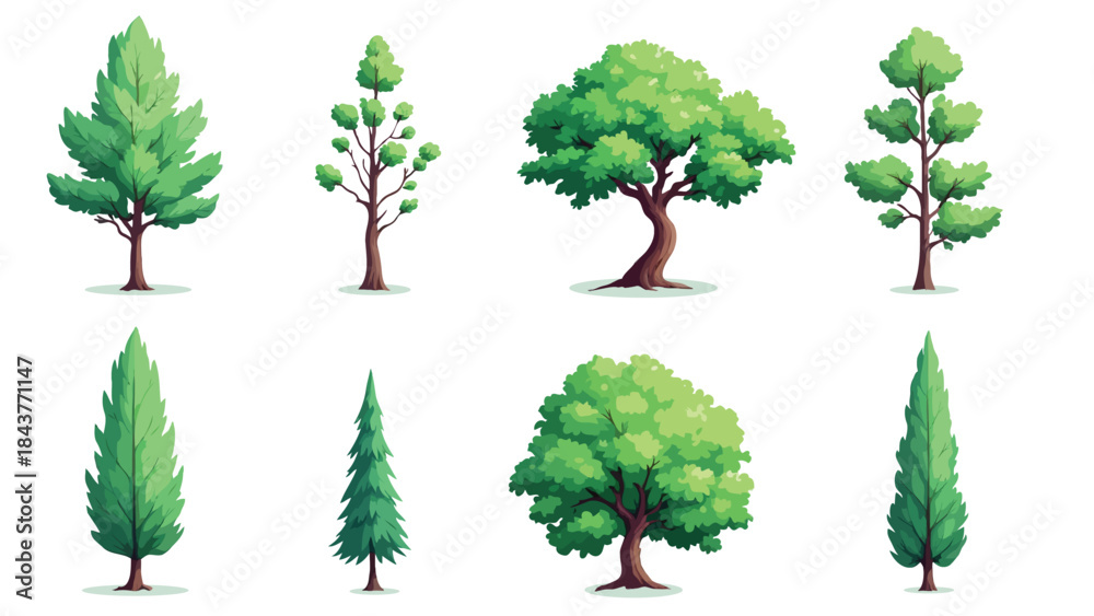 Fototapeta premium Cartoon Tree Set Illustration