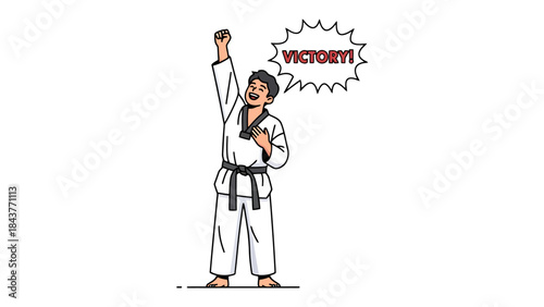 Confident Female Martial Artist Celebrating Victory in Karate Dojo