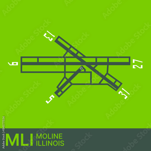 Quad Cities International Airport Runway, MLI, Poster Style Vector Illustration