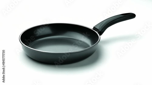 Wallpaper Mural Black non-stick frying pan with plastic handle, realistic photographic style, isolated on white background. Concept of kitchen cookware Torontodigital.ca