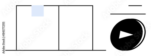 Digital interfaces, media playback, user interaction, app design, navigation tools, streaming services. Black play button and grid-thumbs up elements. Media playback and app design concept