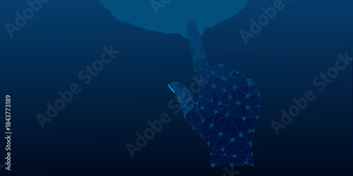 Abstract digital hand pointing upwards represented by a network of connected lines