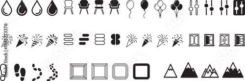 Vector illustration of abstract background design featuring a set of black silhouettes of trees and grass icons with web symbols and business signs