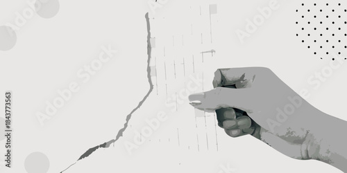 A hand holding a white crayon drawing a line on a textured surface