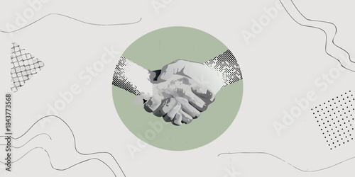 A symbolic representation of a handshake against an abstract artistic background