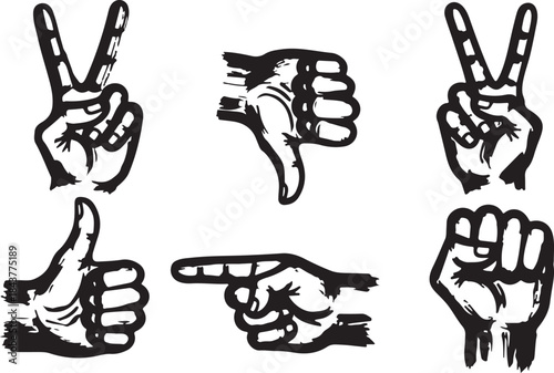 Powerful Hand Gesture Symbols Illustrating Human Communication, Decision-Making, and Classic Rock Paper Scissors Dynamics