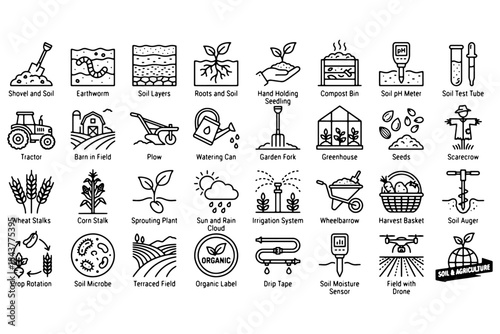 set of Soil icons,
Soil Line Editable Icon Set – Ground, Field, Farming & Agriculture Vector Illustration
