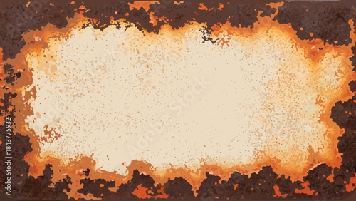 Abstract Grunge Background with Light-Colored Central Area Framed by Dark Rusty Distressed Border Texture