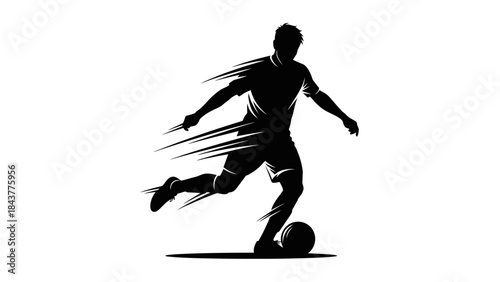 Vector silhouette illustration of a girl running with a ball, depicting a dynamic female football player in black outline action