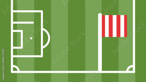 Soccer Field: An overhead view of a simple football pitch with the corner flag, a minimalist style representing the strategic game, and excitement of soccer.