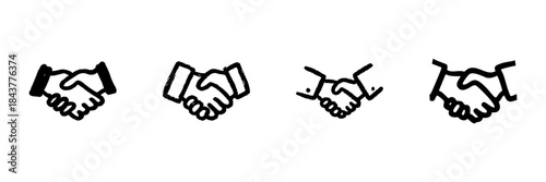 Handshake Line Icon Set In Doodle Style. Business Agreement, Partnership, And Collaboration Symbol Outline Sketch Collection. Professional Networking. Hand Drawn Isolated Vector Illustration
