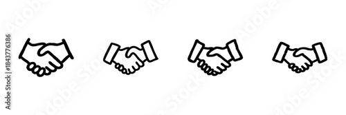 Handshake Line Icon Set In Doodle Style. Business Agreement, Partnership, And Collaboration Outline Sketch Collection. Professional Interaction Symbols. Hand Drawn Isolated Vector Illustration