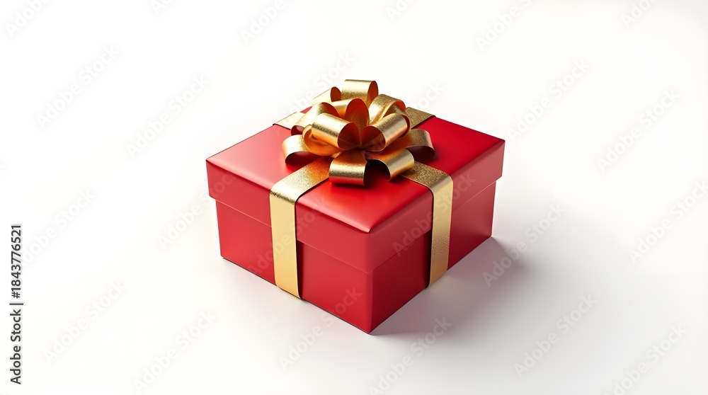 Fototapeta premium A vibrant red gift box adorned with a shimmering gold ribbon and bow, ready for a special occasion