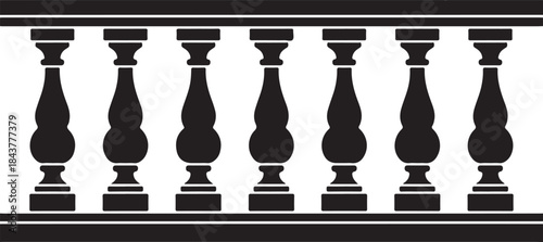 Balustrade silhouette vector illustration, classic balustrade design, architectural balustrade vector