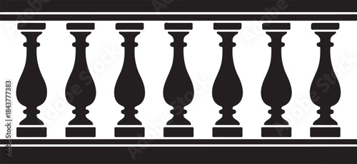 Balustrade silhouette vector illustration, classic balustrade design, architectural balustrade vector