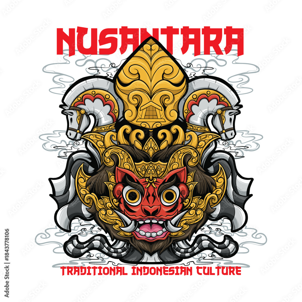 Obraz premium HAND DRAWING CULTURE OF INDONESIA NUSANTARA ILLUSTRATION T-SHIRT APPAREL PRINTING DESIGN