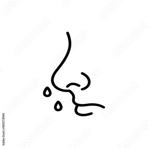 Minimalist line drawing of a nose with dripping tears