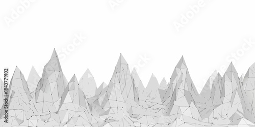 Abstract white polygonal landscape with sharp peaks against a plain background
