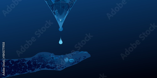 Abstract blue droplet forming above a textured surface digital art style