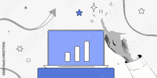 Digital growth and innovation concept with a laptop and rising chart
