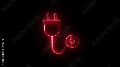 a neon-style icon representing an electric plug and a lightning bolt symbol, which often indicates charging or electricity. 