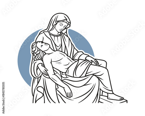 Minimal Clean Vector Illustration of the Pietà Statue
