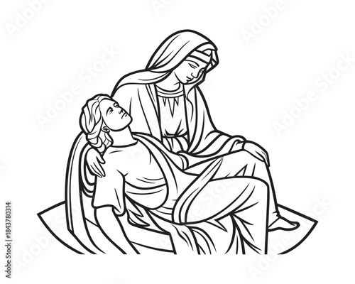 Minimal Clean Vector Illustration of the Pietà Statue