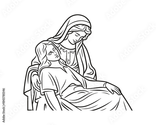 Minimal Clean Vector Illustration of the Pietà Statue