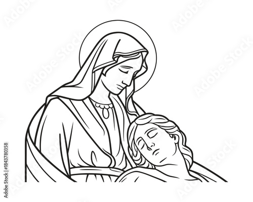 Minimal Clean Vector Illustration of the Pietà Statue