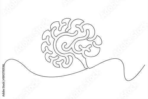 Continuous line drawing of a human brain, symbolizing thought, creativity, and mental health awareness