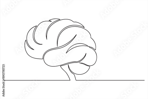 Continuous line drawing of human brain growing from a stable base representing intellectual growth and development