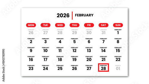 The date February 28th, 2026 marked with a red cursor on the wall